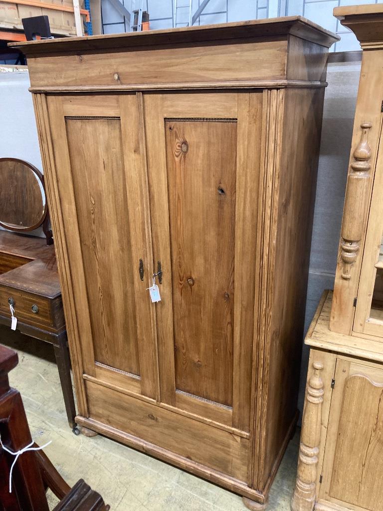 A French pine two door wardrobe, width 109cm, depth 57cm, height 187cm